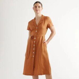 Quince Linen Button Front Dress, Medium Terracotta